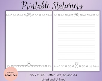 Hondenliefhebber afdrukbaar briefpapier-hondenpoot briefpapier set gelinieerd ongevoerd A5/A4/US Letter-schattige blocnotes hondenliefhebber-minimalistisch briefpapier