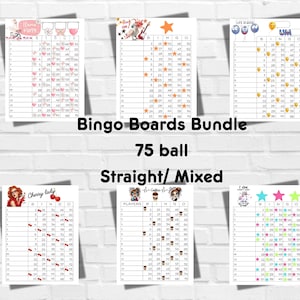 Printable Bingo Boards Bundle -Instant Download - Bingo Boards - Straight Mixed - 75 Ball