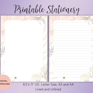 Papeterie imprimable fleurs pastel aquarelle-papeterie florale-papier à lettres ligné A4/A5/US LETTER-fourniture-stylo-PDF numérique