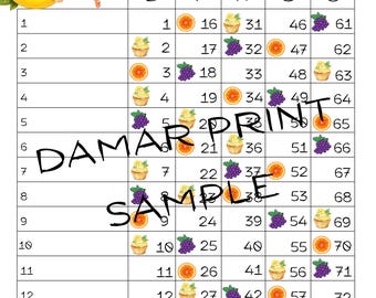 Cartelle del Bingo stampabili a tema frutta - Download immediato - Cartelle del Bingo digitali estive - Cartelle singole miste - 75 palline