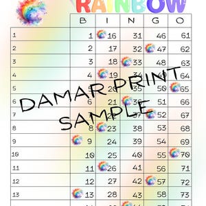 Rainbow Digital Bingo- Printable Bingo Boards-Instant Download -Watercolor Bingo Boards - Straight Mixed Blank- 75 Ball