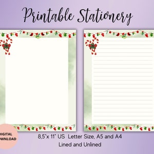 Christmas Printable Stationery,Digital Download,Christmas Stationary, Letter Writing Set A5,A4,US LETTER,Lined Unlined Notepad,Memo sheet