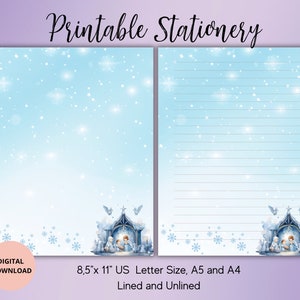Cancelleria stampabile con angelo di Natale - Set di carta da lettere natalizia cristiana religiosa della Natività A5/A4/US Letter a righe non a righe - Pen pal invernale