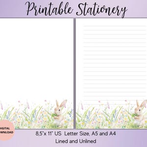 Ensemble de papeterie imprimable lapin en fleurs - papier à lettres floral sans ligné A4/A5/US Letter-aquarelle