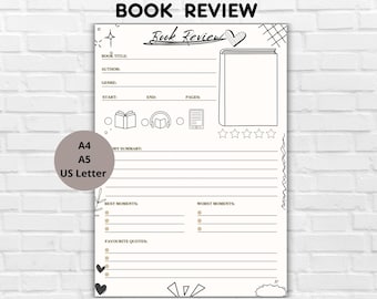 Printable Book Review Template-Printable Reading Journal- Book Tracker-Notes