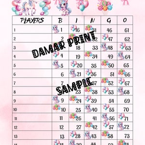 Unicorn Bingo Boards-15 Line Bingo Board 1-75 Balls Mixed