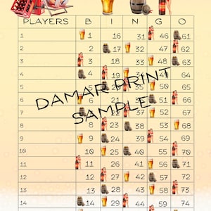 Beer Bingo Boards 75 ball-1-15 Line Bingo Board  1-75 Balls Straight-Digital Print Bingo Game