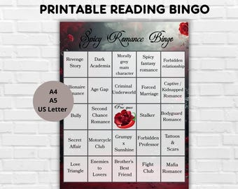Printable Spicy Book Bingo | Reading Challenge Checklist & Club Activity | Fun Bingo I Reading Planner