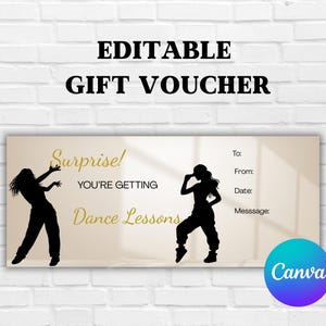 Editable Dance Lessons Gift Voucher-Editable in Canva-Birthday gift idea-Dance Classes Gift Ticket Coupon