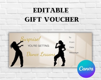 Editable Dance Lessons Gift Voucher-Editable in Canva-Birthday gift idea-Dance Classes Gift Ticket Coupon