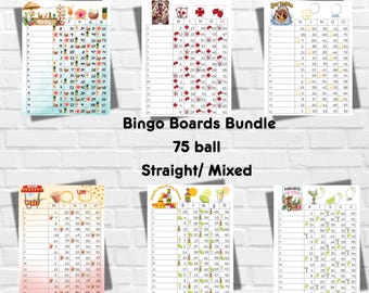 Druckbare Bingo Boards Bundle-Instant Download-Bingo Boards-Straight Mixed-75 Ball