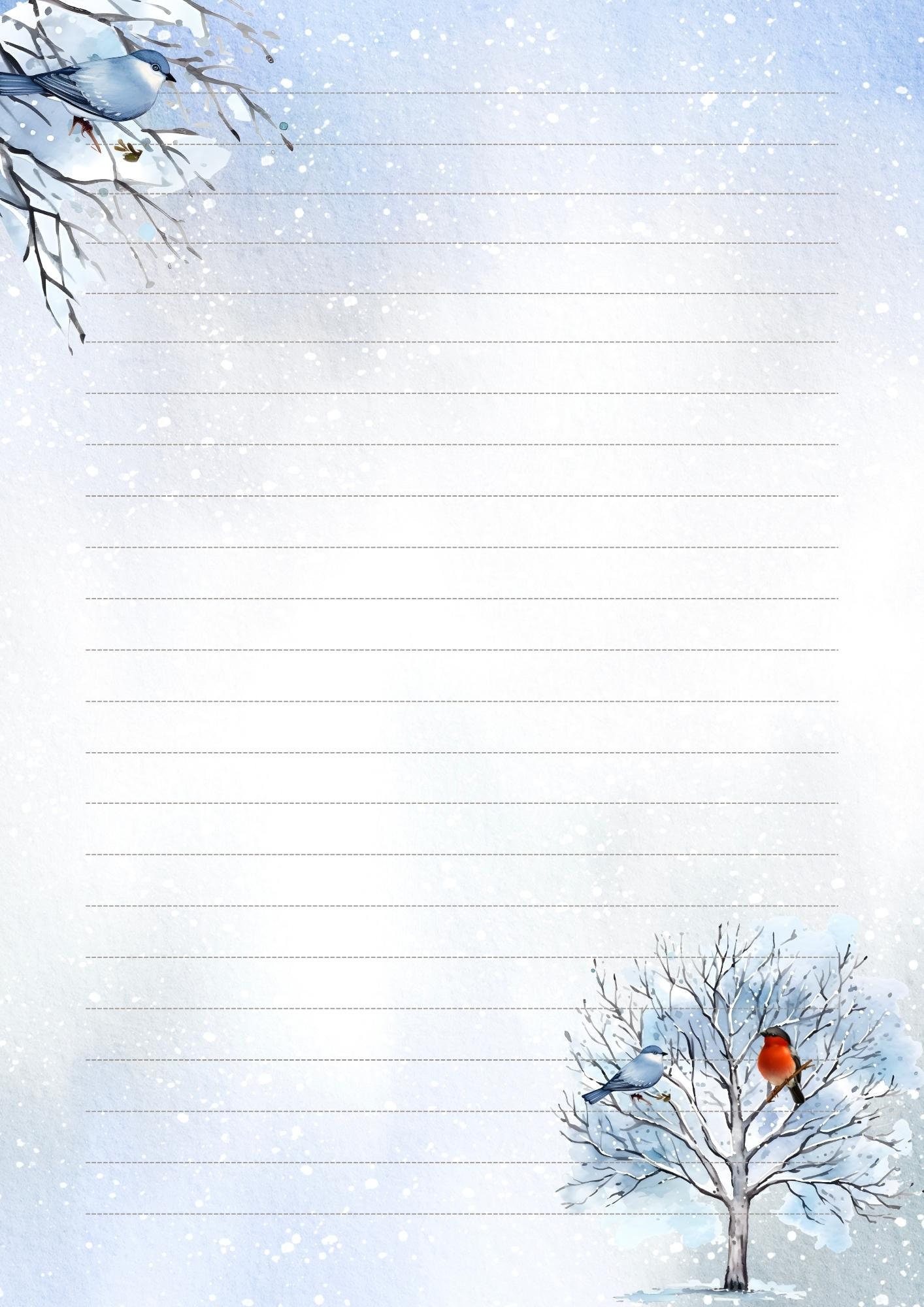 Winter Birds on Tree Printable Stationery/festive /winter Stationary ...