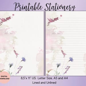 Papel de carta para impressão em aquarela - Conjunto de papel de carta para impressão floral com pautas e sem pautas Bloco de notas A5/A4/US LETTER - Suprimentos para amigos por correspondência Modelo Goodnotes