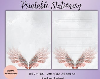 Engelenvleugels afdrukbaar briefpapier-aquarelvleugels schrijfpapierset bekleed ongevoerd A4/A5/US Letter - penvriendbenodigdheden-gevleugeld briefpapier