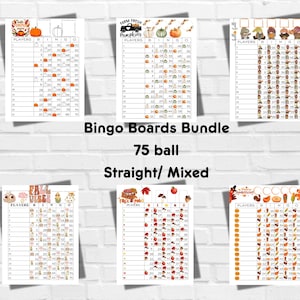 Autumn Printable Bongo Boards Bundle-Instant Download - Bingo Boards - Straight Mixed - 75 Ball