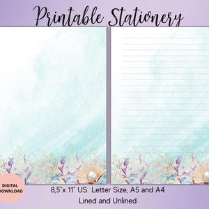 Papelaria para impressão submarina - Papel de carta marinho sem pautas pautado A5/A4/EUA - Papelaria fofa para cartas e notas - Bloco de notas submarina