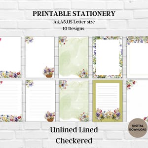 Ensemble de papeterie imprimable Fleurs sauvages - Papier à lettres floral avec ligné non doublé A4, A5, lettre US, JPG - Jolie papeterie pour lettres - Bloc-notes fleuri
