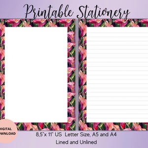 Dark Calla Lily Printable Stationery-Writing Paper Unlined Lined A5/A4/US Letter-Cute Stationery for Letters Notes-Calla Lily Notepaper