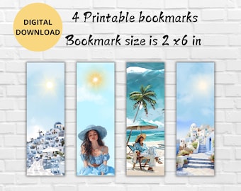 Santorini Printable Bookmark Bundle-Vacation Bookmark-Cute bookmarks for women-Summer digital bookmark-Romance bookmark bundle-Bookmark PNG