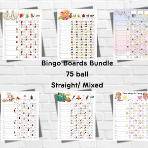 Printable Bingo Boards Bundle -Instant Download - Bingo Boards - Straight Mixed - 75 Ball