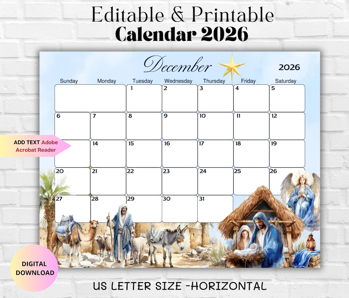 December Religious Nativity Religious Fillable Monthly Planner-christian Christmas ...