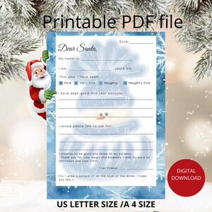Brief an den Weihnachtsmann-Printable Kids Brief an Santa-Weihnachten Printable-Weihnachtswunschliste druckbar-Printable Lieber Weihnachtsmann US letter/A4