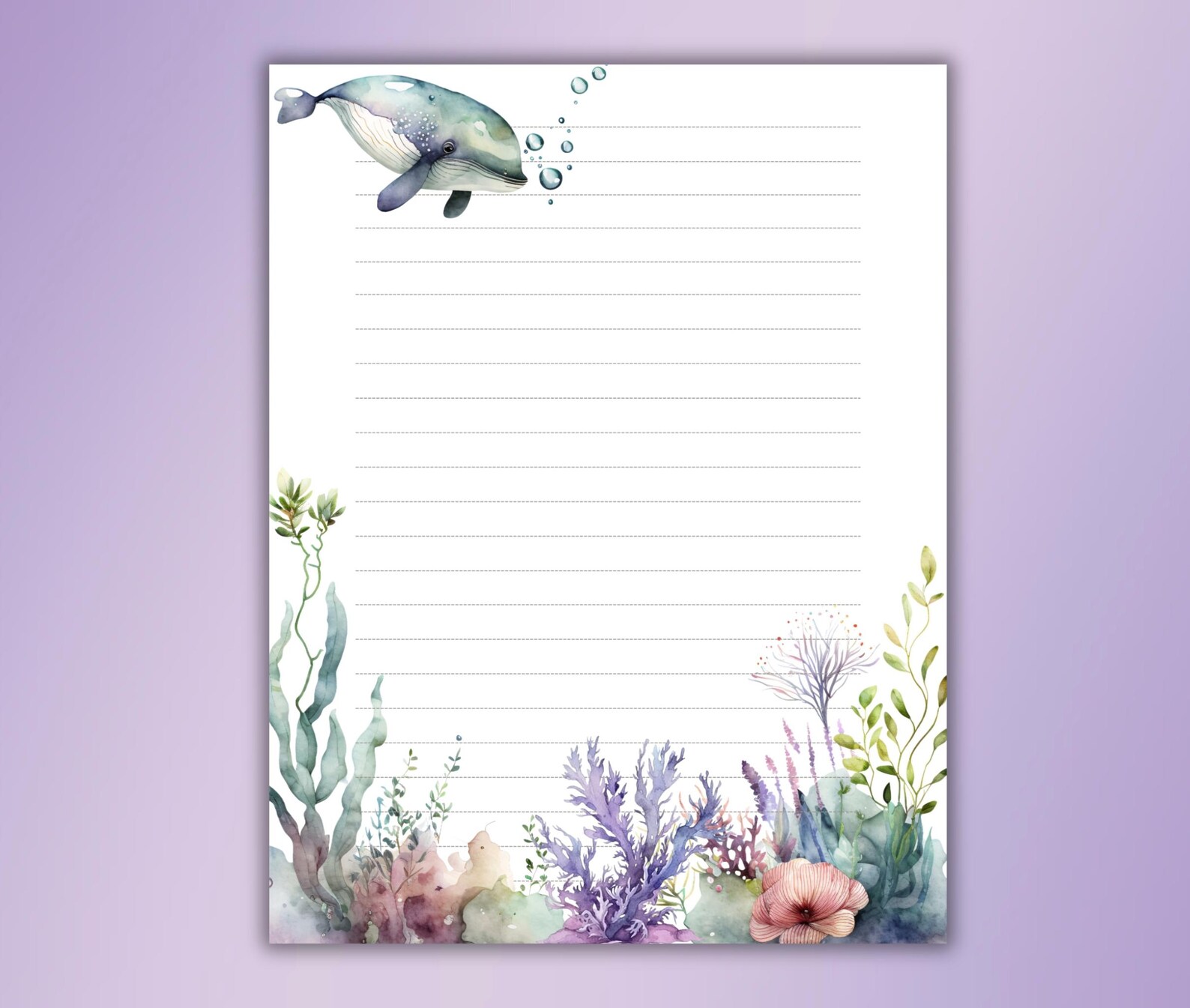 Marine Printable Stationery-whale Stationery-ocean Writing Set ...