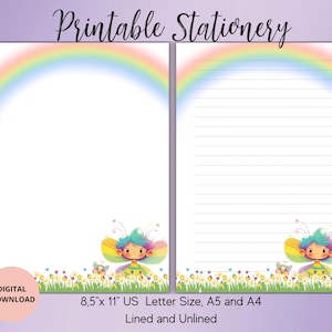 Regenbogen Briefpapier zum Ausdrucken - Aquarell Briefpapier Liniert Unliniert A4/A5 US Letter - Regenbogen Briefpapier für Briefe/Notizen