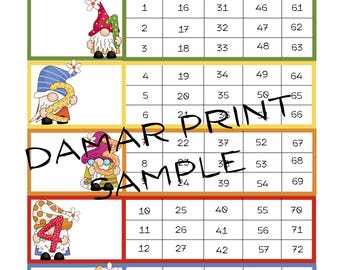 Cute Gnome Bingo Boards - Instant Download -Printable  Bingo Boards - Straight  Mixed Blank- 75 Ball