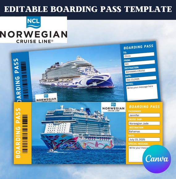 EDITABLE Norwegian Cruise Ticket-editable Boarding Pass-print