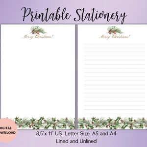 Merry Christmas stationary-Holiday Templates-Printable Letter Writing Paper Set Lined Unlined A4/A5/US letter-Winter Stationery Set-Festive