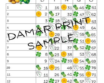 Lucky  Bingo Boards - Instant Download -15 Lines -Casino Printable Bingo Boards - Straight Mixed Blank- 75 Ball