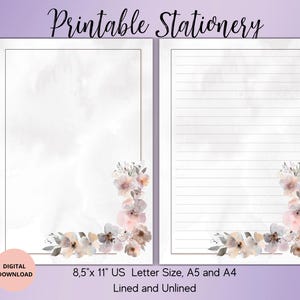 Blumen Aquarell Blumen Brief A4,A5,US Letter gefüttert unliniert-Instant Download-Penpal Lieferungen