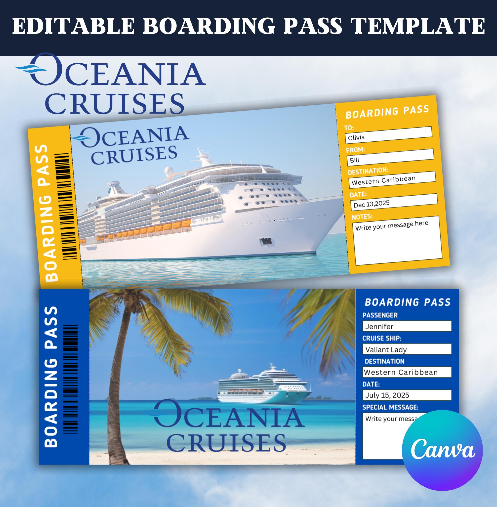 Oceania Cruise EDITABLE Ticket-editable Boarding Pass-printable