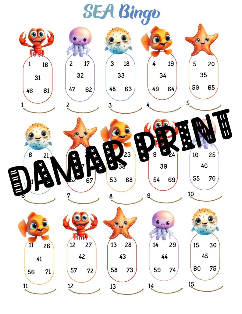 Sea Bingo Boards Printable bingo Boards 1 15 Lines Straight Mixed Blank