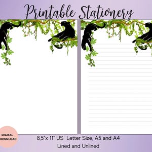 Pantera Druckbares Briefpapier Set-Jungle Schreibpapier unliniert liniert A5/A4/US Letter-süßes Briefpapier für Briefe Notizen-Tier Notizblock