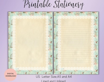 Vintage Papier Briefpapier Set zum ausdrucken, liniert, liniert, A5/A4/US Letter-Flower Briefpapier Set