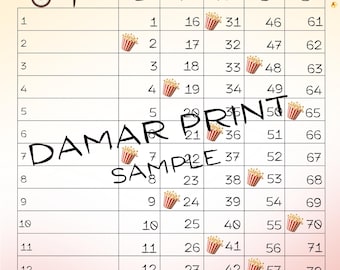 Popcorn druckbare Bingo Boards-Instant Download -Bingo Boards - gerade gemischt leer - 75 Ball