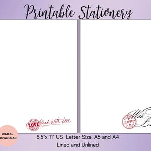 Papelería imprimible con amor: papel de carta imprimible para el día de San Valentín, con rayas y sin rayas, tamaño A4, A5 o carta de EE. UU., papelería con amor, carta de amor