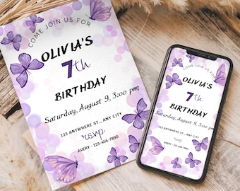 Butterfly Birthday Invitation-Butterfly Birthday-Birthday Invitation Template-Whimsical Butterfly Invite Printable-Butterfly Digital Invite