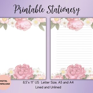 Papel para escrita de flores em aquarela estacionário para impressão/suprimentos para amigos de caneta Conjunto de papel para escrita de cartas digitais florais forrado sem forro A4/A5/US Letter