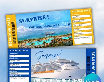 Cruise Surprise Ticket-Editable Cruise Boarding Pass-Printable Gift Ticket-Cruise Surprise Boarding Pass-Canva Template-Instant Download