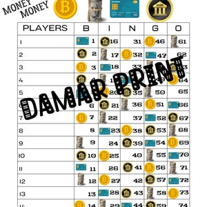 Money Bingo Boards-Printable Bingo Boards 1-15 Lines- Straight Mixed Blank-75 Ball