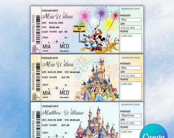Editable Disneyland Ticket Disneyworld Ticket-Editable Boarding Pass-Theme Park Ticket-Surprise Ticket Gift-Instant Download-Custom ticket