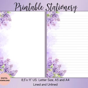 Lila Blumen Schreibpapier Set Unliniert Liniert A5/A4 US Letter-Niedliches Briefpapier Set für Briefe Notizen-Blumen Notizblock