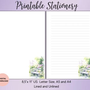 Set di cancelleria stampabile da giardino - Set di carta da lettere da giardino A5/A4/US a righe non a righe - Carta da lettere estiva