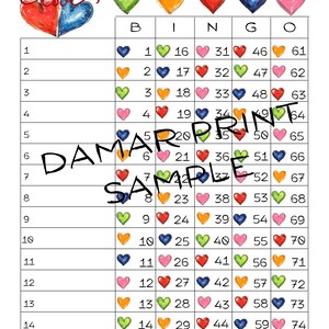 Hearts Printable Bingo Boards 1-15 Lines-Instant Download-Valentine&#39;s Day Love Bingo Boards Set-Straight Mixed Blank-75 Ball