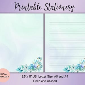Ensemble de papeterie à fleurs aquarelle - Papier à lettres fleurs sans ligné A4/A5/US Letter - Papeterie florale pour lettres/billets - Fournitures pour stylo