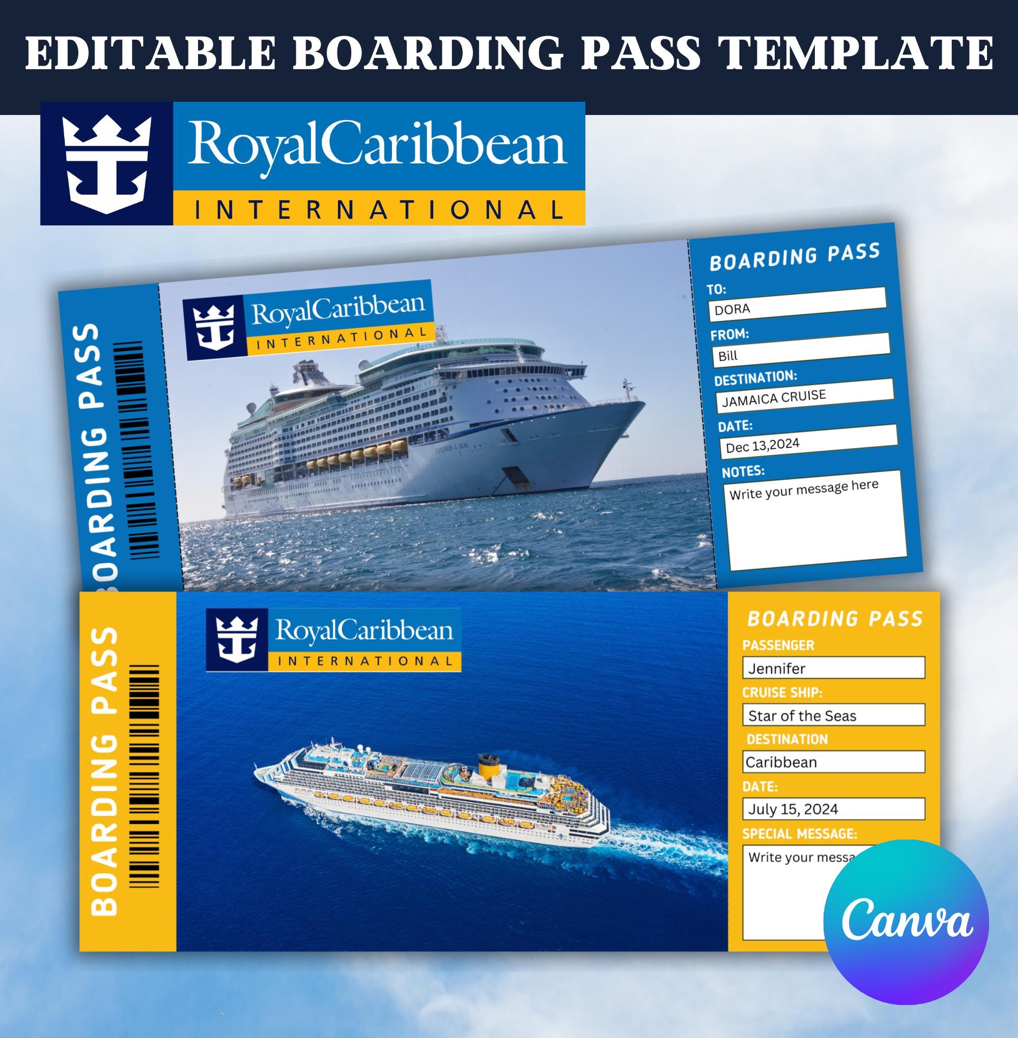 Editable Royal Caribbean Cruise Ticket-print Surprise Gift Cruise