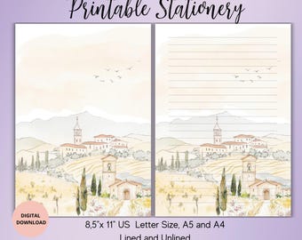 Tuscany Italy Printable Stationary-Italy Writing Paper A4/A5/US Letter Lined Unlined-Instant Download-Italian Landscape Notepaper